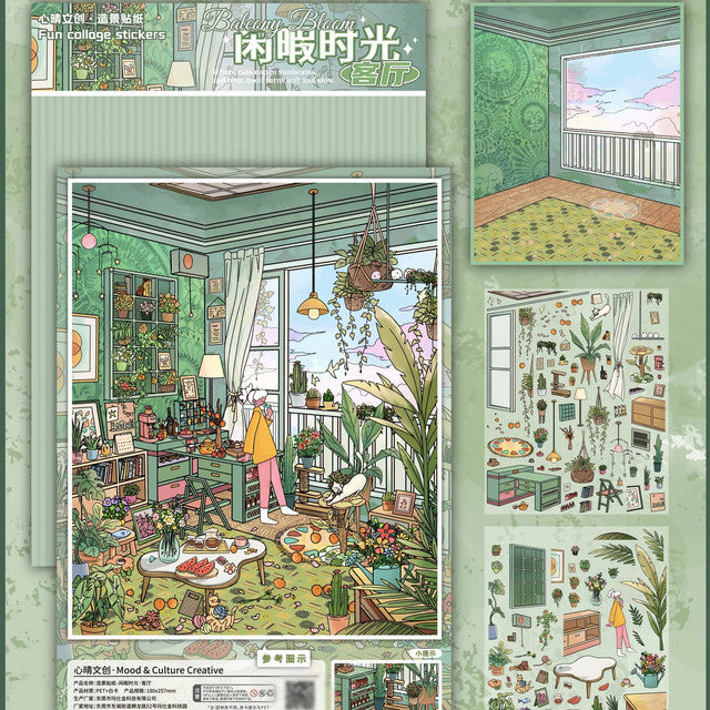 DIY mininature Scene Sticker Mood & Culture Vol. 1 Village Beneath the Snow Mountain Happy E-Home Living Room + Flower Shop + Bakery + Vegetable Shop + Fruit Shop - L 4