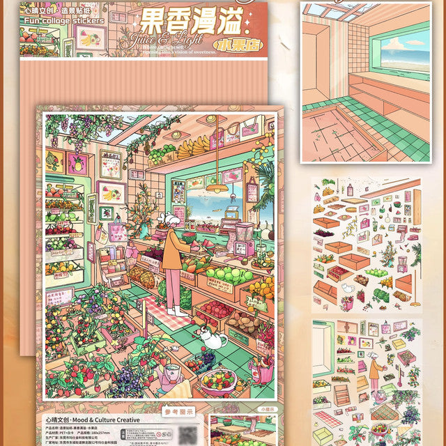 DIY mininature Scene Sticker Mood & Culture Vol. 1 Village Beneath the Snow Mountain Happy E-Home Living Room + Flower Shop + Bakery + Vegetable Shop + Fruit Shop - L 8