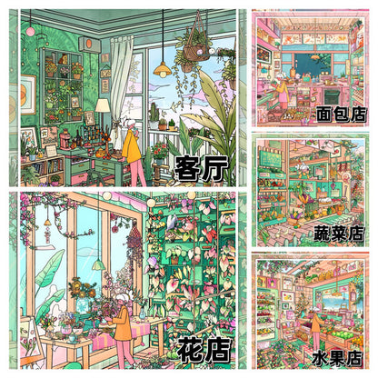 Vol. 1 Village Beneath the Snow Mountain Happy E-Home Living Room + Flower Shop + Bakery + Vegetable Shop + Fruit Shop - L