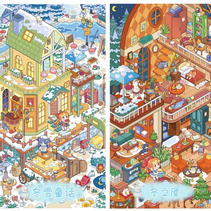 DIY mininature Scene Sticker Mood & Culture Vol. 3 Spring Town Slow Living Square Classic of Mountains and Seas Market Winter Snow Fairytale Winter House - L 4