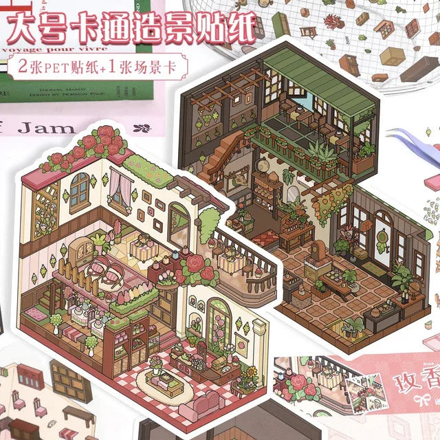 DIY mininature Scene Sticker YiLan Vol. 52 Incense Courtyard Rose Cottage - L 1