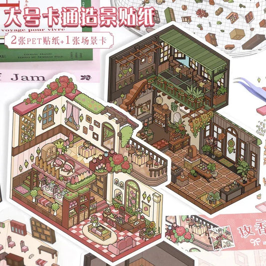 DIY mininature Scene Sticker YiLan Vol. 52 Incense Courtyard Rose Cottage - L 1