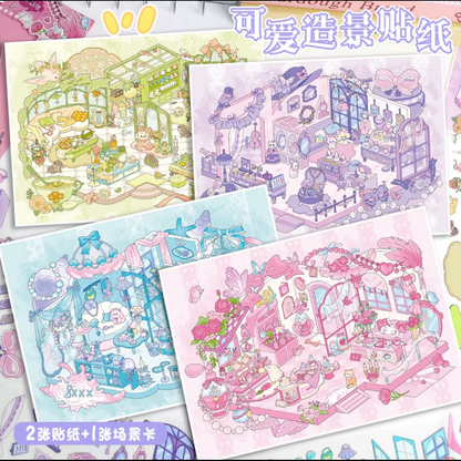 DIY miniature Scene Sticker YiLan Vol. 87 Solid Aesthetic Shell Craft Shop Vintage Jewelry Shop Retro Tableware Shop Rose Aroma Shop - L 1