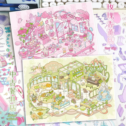 DIY miniature Scene Sticker YiLan Vol. 87 Solid Aesthetic Shell Craft Shop Vintage Jewelry Shop Retro Tableware Shop Rose Aroma Shop - L 3