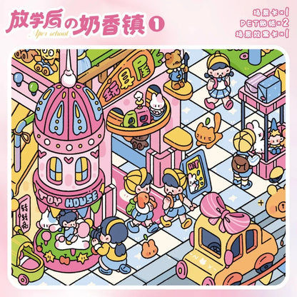 DIY mininature Scene Sticker YiLan Vol. 96 Milky Series After School Town 1 After School Town 2 After School Town Folded Version - XL 1