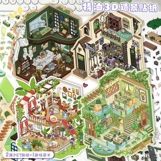 DIY mininature Scene Sticker YiLan Vol. 102 Studio Corner Vintage Coffee Shop Greenfield Bistro Witch Grocery - L 1