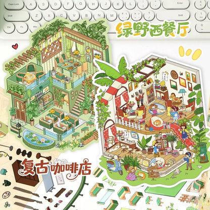 DIY mininature Scene Sticker YiLan Vol. 102 Studio Corner Vintage Coffee Shop Greenfield Bistro Witch Grocery - L 2