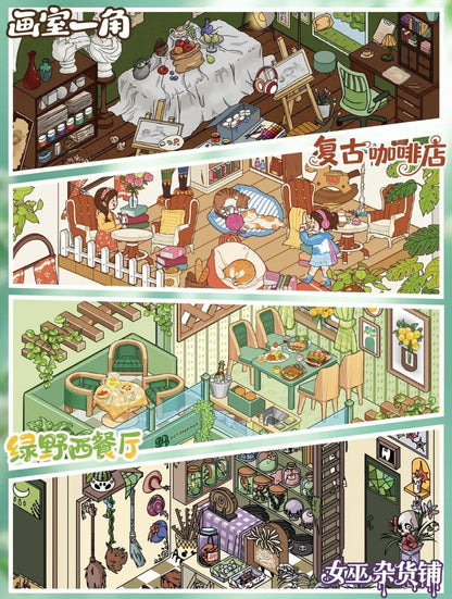 DIY mininature Scene Sticker YiLan Vol. 102 Studio Corner Vintage Coffee Shop Greenfield Bistro Witch Grocery - L 4