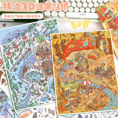 DIY mininature Scene Sticker YiLan Vol. 104 Autumn Winter Series Mushroom Market Hot Spring Town - L 1
