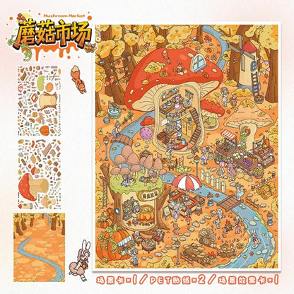 DIY mininature Scene Sticker YiLan Vol. 104 Autumn Winter Series Mushroom Market Hot Spring Town - L 2