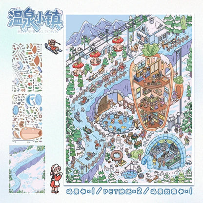 DIY mininature Scene Sticker YiLan Vol. 104 Autumn Winter Series Mushroom Market Hot Spring Town - L 4