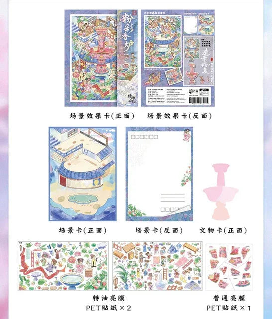 DIY mininature Scene Sticker YiLan Vol. 109 Artifact Restoration Duo Famille Rose Incense Burner Gold-Inlaid Ear Censer - L 8