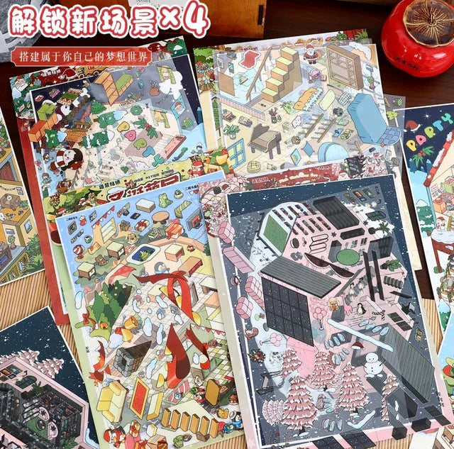 DIY mininature Scene Sticker YiLan Vol. 110 Christmas Series Christmas Cute Home INFP Christmas Room Christmas Joy House Pink Christmas Night - L 2