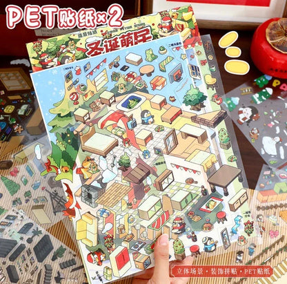 DIY mininature Scene Sticker YiLan Vol. 110 Christmas Series Christmas Cute Home INFP Christmas Room Christmas Joy House Pink Christmas Night - L 3