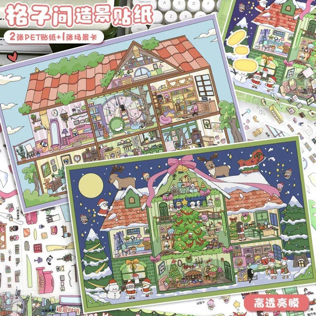 DIY mininature Scene Sticker YiLan Vol. 111 Cubicle Pet Lover Home Christmas Wonder Night - L 1
