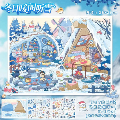 Vol. 117 Four Seasons Spring Blossom Secret Land Summer Shell Post Office Autumn Pumpkin Cottage Winter Snow Pavilion - L