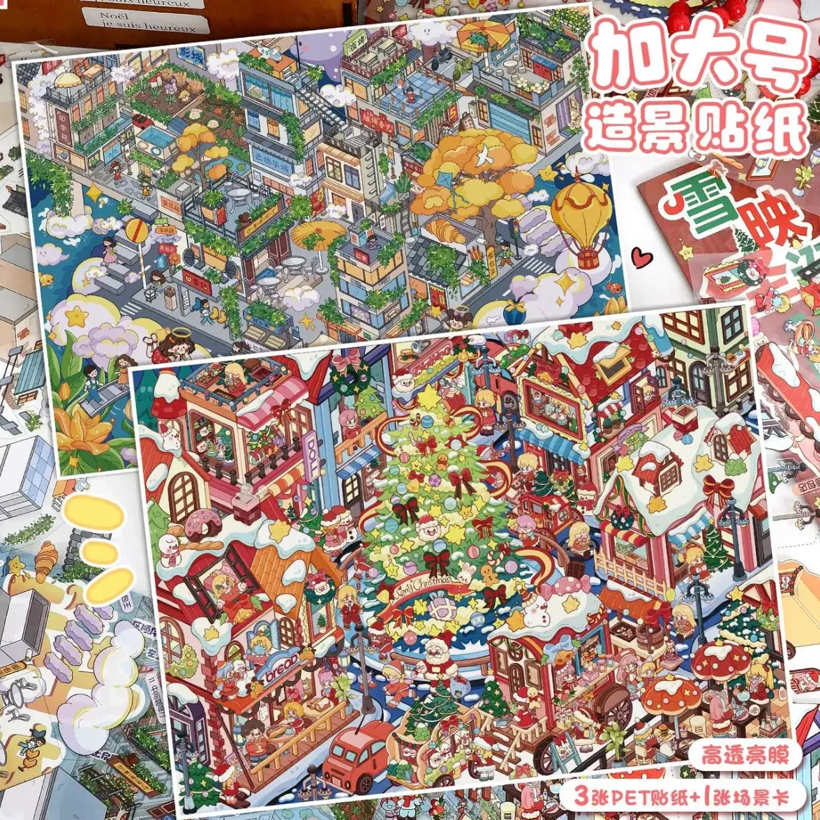 DIY mininature Scene Sticker YiLan Vol. 118 Snowy Christmas Cloud City - XL 1