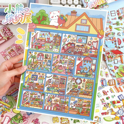 DIY mininature Scene Sticker YiLan Vol. 129 Cubicle Series Bear Color House Cute Game Room - L 2
