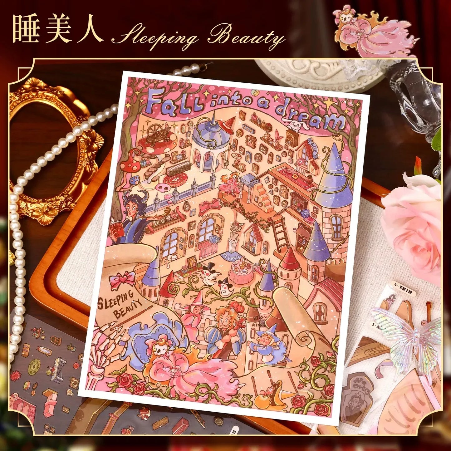 DIY mininature Scene Sticker YiLan Fairy Tale Series Vol. 136 Snow White Sleeping Beauty - L 4