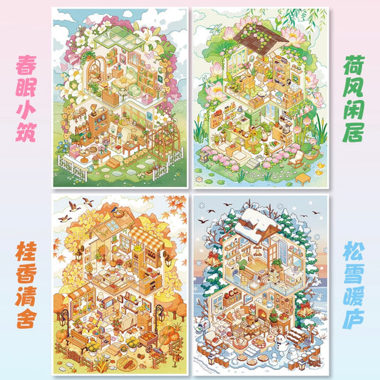 DIY miniature Scene Sticker YiLan Vol. 164 Spring Slumber Cottage Lotus Breeze Retreat Osmanthus Fragrance Residence Pine Snow Warm Lodge - L 1