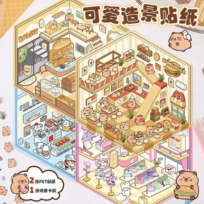 DIY mininature Scene Sticker YiLan Cute Shops Bakery Clothing Store Fast Food Shop Convenience Store Amusement Park Hot Spring Bathhouse Teahouse Magic House - M 1