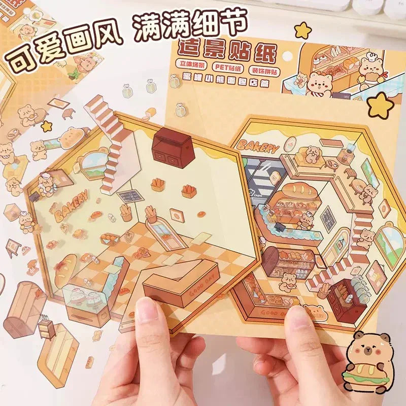 DIY mininature Scene Sticker YiLan Cute Shops Bakery Clothing Store Fast Food Shop Convenience Store Amusement Park Hot Spring Bathhouse Teahouse Magic House - M 2
