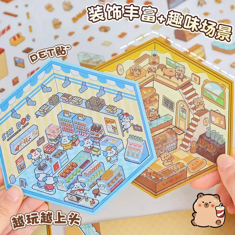 DIY mininature Scene Sticker YiLan Cute Shops Bakery Clothing Store Fast Food Shop Convenience Store Amusement Park Hot Spring Bathhouse Teahouse Magic House - M 3