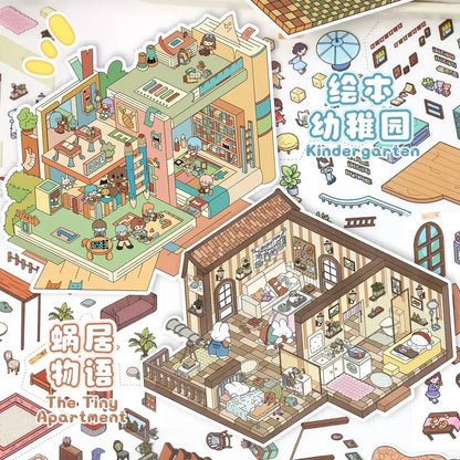 DIY mininature Scene Sticker YiLan Shop Series The Tiny Apartment Leisurely Cottage Kindergarden Pine Forest Bookstore - M 2