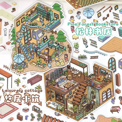 DIY mininature Scene Sticker YiLan Shop Series The Tiny Apartment Leisurely Cottage Kindergarden Pine Forest Bookstore - M 3