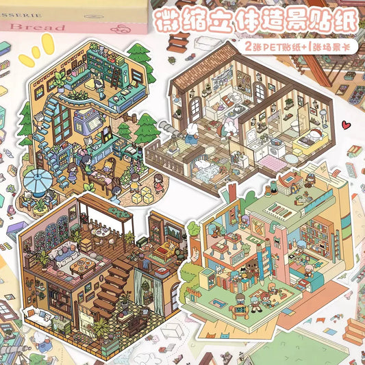 DIY mininature Scene Sticker YiLan Shop Series The Tiny Apartment Leisurely Cottage Kindergarden Pine Forest Bookstore - M 1