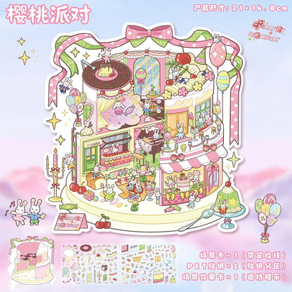 DIY mininature Scene Sticker YiLan Cute Fun Series Happy Afternoon Tea Meow Little House Stationery Store Cherry Party - M 6