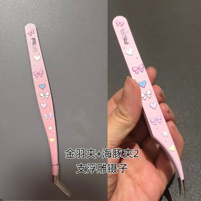 DIY miniature Scene Sticker YUBXING YUBXING Embossed Sweetheart Tweezers Angled Tip Tweezers Curved Tip Tweezers Straight Tweezers - S 3