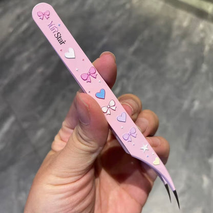 YUBXING Embossed Sweetheart Tweezers Angled Tip Tweezers Curved Tip Tweezers Straight Tweezers - S