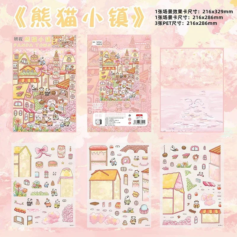 DIY mininature Scene Sticker YanYou Vol. 1 Street View Panda Town Bamboo Forest Qingming River - L 3