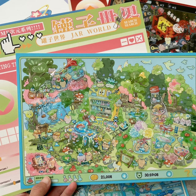 DIY mininature Scene Sticker GUAGUA Game Dimension Series Jar World Chef King Showdown Retro Games Horror Town - L 1