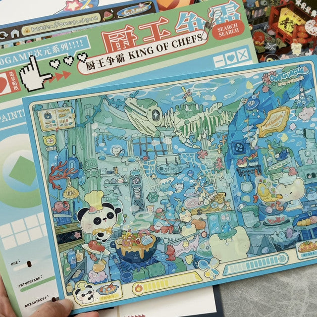 DIY mininature Scene Sticker GUAGUA Game Dimension Series Jar World Chef King Showdown Retro Games Horror Town - L 2