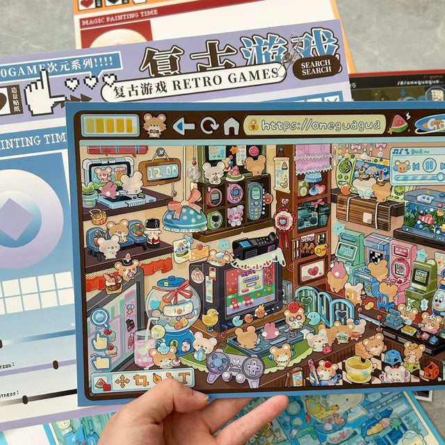 DIY mininature Scene Sticker GUAGUA Game Dimension Series Jar World Chef King Showdown Retro Games Horror Town - L 3