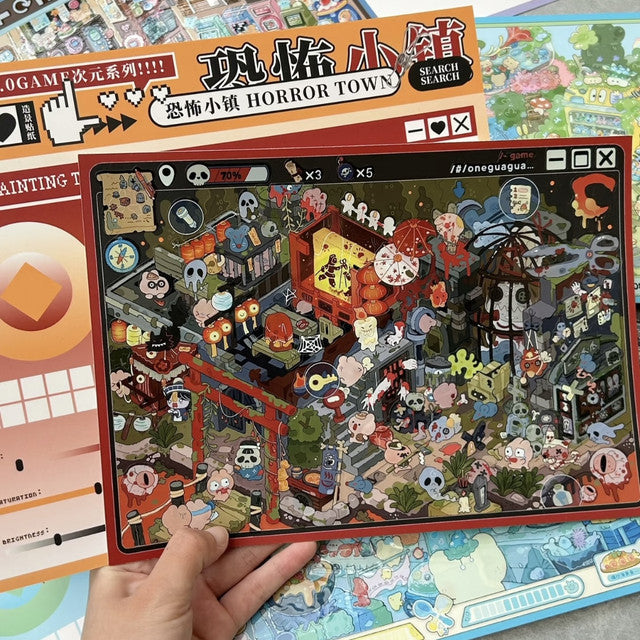 DIY mininature Scene Sticker GUAGUA Game Dimension Series Jar World Chef King Showdown Retro Games Horror Town - L 4