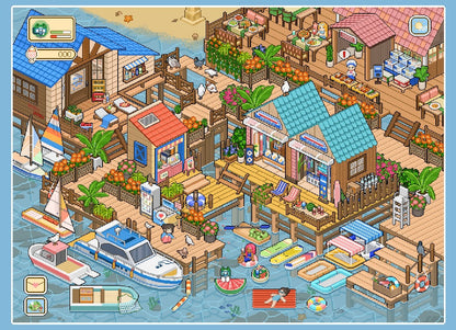 DIY miniature Scene Sticker GUAGUA Vol. 8 Countryside Winter Snowfield Cherry Blossom Town Waterfront Cabin Harbor Dock Gas Station + Convenience Store Vending Machine Dessert Barbecue Vegetables Diving Ticket Sales Pink Cockpit 7-Pack Set - L 7