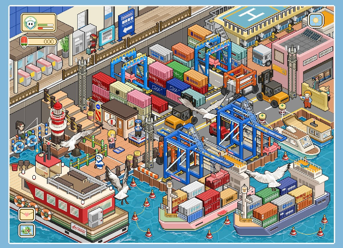 DIY miniature Scene Sticker GUAGUA Vol. 8 Countryside Winter Snowfield Cherry Blossom Town Waterfront Cabin Harbor Dock Gas Station + Convenience Store Vending Machine Dessert Barbecue Vegetables Diving Ticket Sales Pink Cockpit 7-Pack Set - L 8