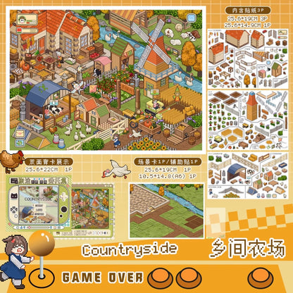 Vol. 8 Countryside Winter Snowfield Cherry Blossom Town Waterfront Cabin Harbor Dock Gas Station + Convenience Store Vending Machine Dessert Barbecue Vegetables Diving Ticket Sales Pink Cockpit 7-Pack Set - L
