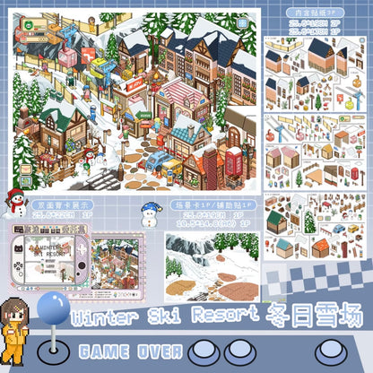 Vol. 8 Countryside Winter Snowfield Cherry Blossom Town Waterfront Cabin Harbor Dock Gas Station + Convenience Store Vending Machine Dessert Barbecue Vegetables Diving Ticket Sales Pink Cockpit 7-Pack Set - L