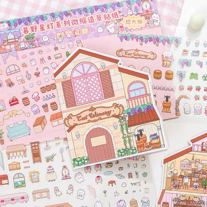 DIY miniature Scene Sticker ZHIJI Starlit Wilderness Cubicles Castle Nocturne Roadside Motel Sweet Manor Pirate Cruise - L 2