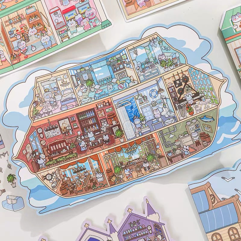 DIY miniature Scene Sticker ZHIJI Starlit Wilderness Cubicles Castle Nocturne Roadside Motel Sweet Manor Pirate Cruise - L 4