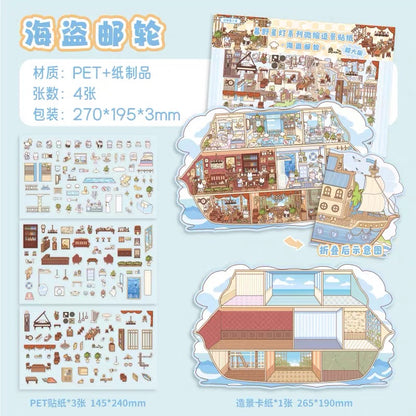DIY miniature Scene Sticker ZHIJI Starlit Wilderness Cubicles Castle Nocturne Roadside Motel Sweet Manor Pirate Cruise - L 7
