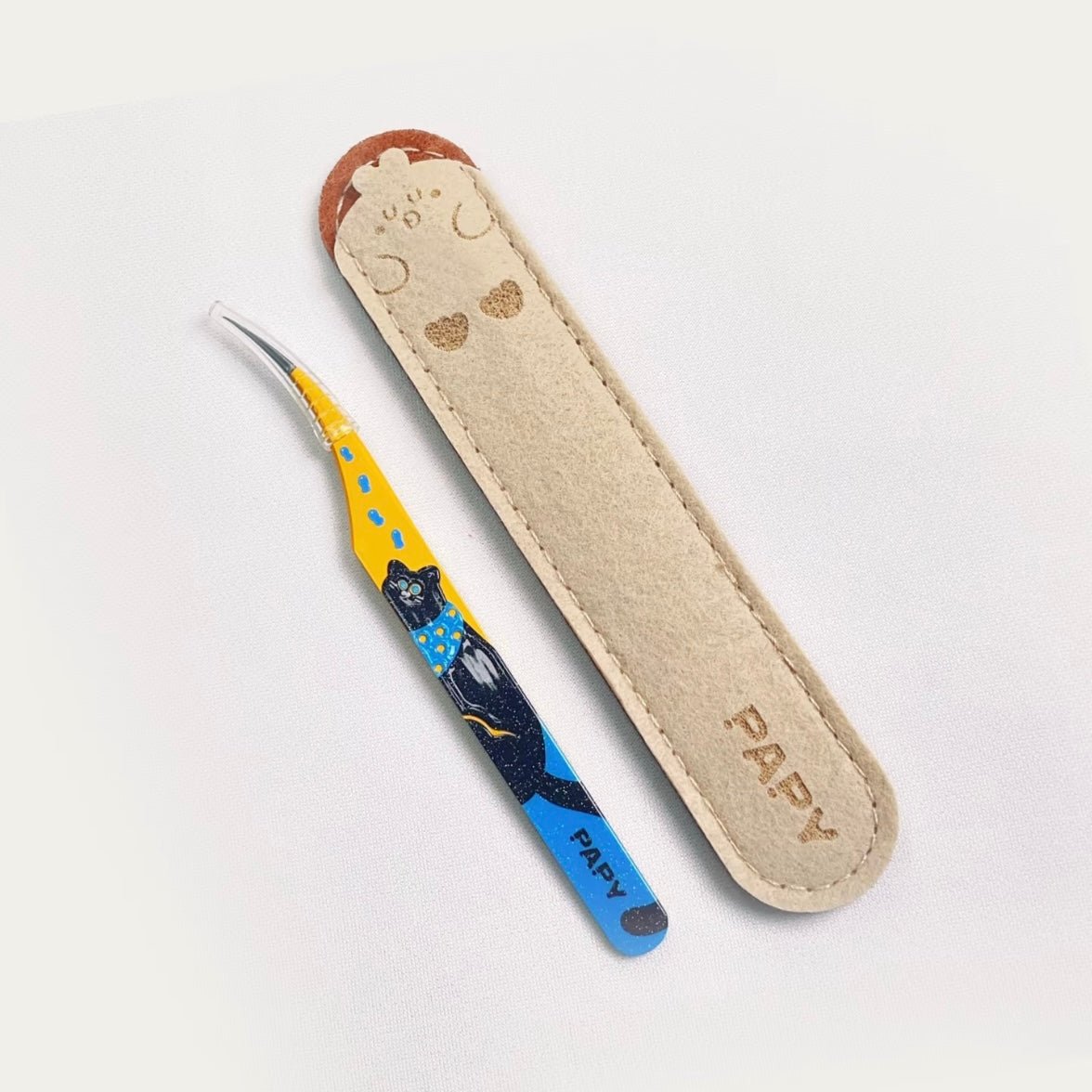 Black Cat Embossed Tweezers Cat and Fish Cat Eye Blossom - S - JoyJollyCrafts