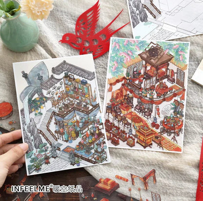 Boutique series Vol. 43 Pine Breeze Hall Ink Dyed Residence Joy Hall Fortune Pavilion - M - JoyJollyCrafts