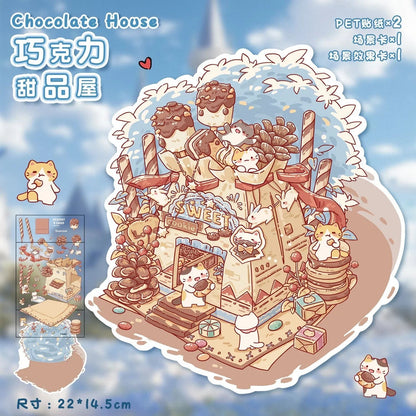 Cartoon Scene Chocolate House Avocado Salad Chenpi Rose Teapot Soft Toast House - M - JoyJollyCrafts