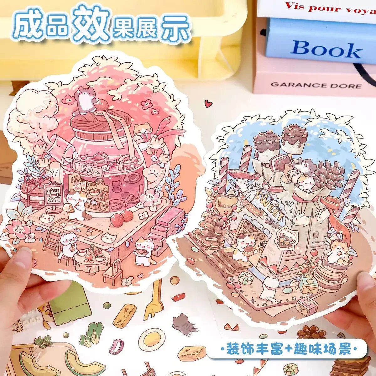 Cartoon Scene Chocolate House Avocado Salad Chenpi Rose Teapot Soft Toast House - M - JoyJollyCrafts