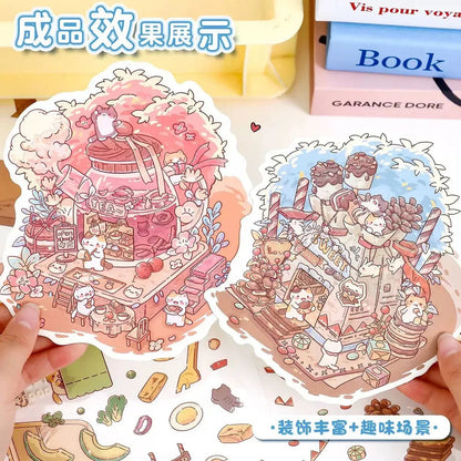 Cartoon Scene Chocolate House Avocado Salad Chenpi Rose Teapot Soft Toast House - M - JoyJollyCrafts